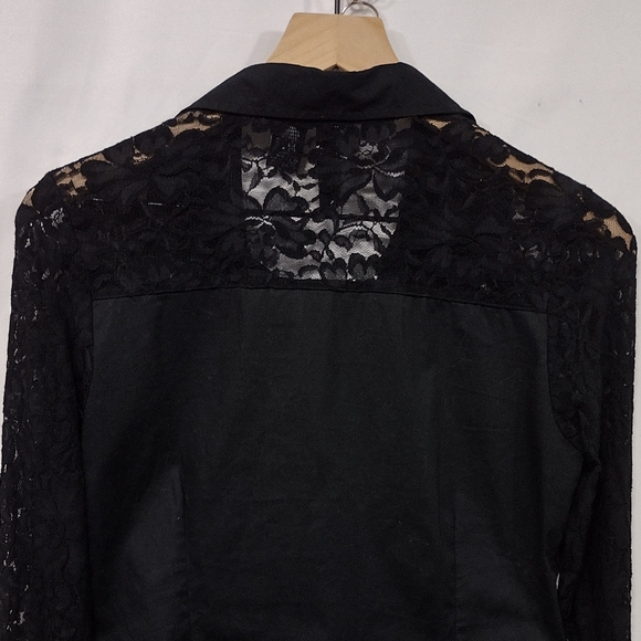 BKE Lace Floral Embellished Button Shirt Womens S Black Silver Boho Retro 90s - Picture 6 of 7